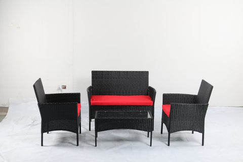 4 PCS Outdoor PE Rattan Furniture Set – Black Patio Sofa Chairs with Cushions and Glass Coffee Table