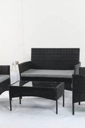 4 PCS Outdoor PE Rattan Furniture Set – Black Patio Sofa Chairs with Cushions and Glass Coffee Table