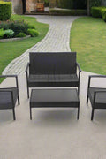 Black rattan outdoor furniture set with loveseat and chairs
4-piece outdoor patio set with glass coffee table on patio
Weather-resistant black PE rattan seating with cushions
Loveseat and two single chairs outdoor set with glass table