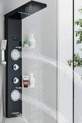 New 4 - Way Stainless Steel LED Jet Rainfall Massage Shower – Luxury Bathroom Shower Head - with Black Finish Stainless Steel Jet Rainfall Massage Shower | Sold by Uncle Wiener's Wholesale