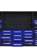 Deluxe 10 FT Tool Workbench System with 40 Red Drawers and Pegboard

Drawer Detail: Lockable Red Tool Cabinet Drawers with Smooth Slides

Pegboard View: Steel Pegboard Panel with Hanging Tool Storage

Blue Variant: Blue 10 FT Tool Cabinet Workstation with Upper and Lower Cabinets

Side Angle: Heavy-Duty Tool Workbench in Blue or Red Finish – Side Profile