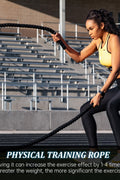 40 FT Black Heavy-Duty Battle Rope Coiled

Close-up of Textured Handle and Grip

Removable Nylon Protective Sleeve

Rope in Use – Cardio Training Session

Athlete Performing Rope Waves – Full-Body Workout

Strength Rope for CrossFit Conditioning