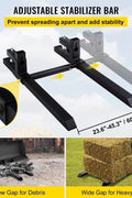 43-inch clamp-on pallet forks with stabilizer bar installed on tractor
Skid steer pallet forks loading hay bales
Adjustable clamp pallet forks for farm and industrial use
Tractor bucket pallet fork attachment with 4,000 lb capacity
Clamp-on pallet forks close-up showing tension screws and bracket