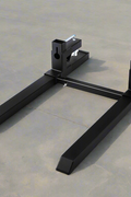43-inch clamp-on pallet forks with stabilizer bar installed on tractor
Skid steer pallet forks loading hay bales
Adjustable clamp pallet forks for farm and industrial use
Tractor bucket pallet fork attachment with 4,000 lb capacity
Clamp-on pallet forks close-up showing tension screws and bracket