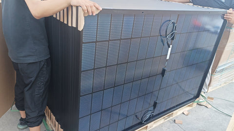 Front view of 440W bifacial solar panel with dual glass

All-black high-efficiency solar panel for residential rooftops

440W solar panel with monocrystalline silicon cells

Bifacial solar panel with MC4 connectors

Backside view of dual glass solar module for off-grid use