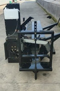 Skid steer firewood processor with 45-ton splitter attached
Log splitter with Stihl saw mounting plate
Firewood processing log cradle and splitting wedge
Heavy-duty 45-ton log processor on worksite
Operator splitting wood from skid steer seat