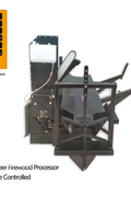 Skid steer firewood processor with 45-ton splitter attached
Log splitter with Stihl saw mounting plate
Firewood processing log cradle and splitting wedge
Heavy-duty 45-ton log processor on worksite
Operator splitting wood from skid steer seat