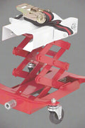 “450 lb red low lift transmission jack with swivel casters”

“Heavy-duty steel frame transmission jack under vehicle”

“Low-profile automotive transmission lift tool”