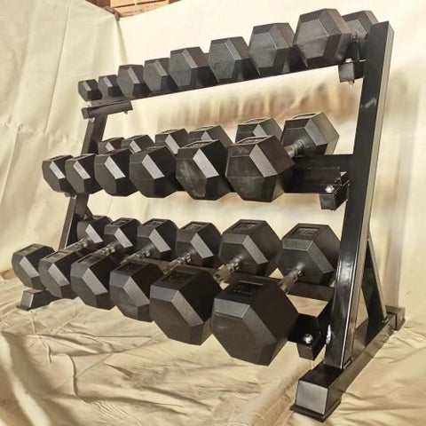 “Full 5–50 LB Rubber Hex Dumbbell Set with Rack”

“Three-Tier Dumbbell Rack with Rubber Weights”

“Rubber Hex Dumbbells for Home Strength Training”

“Home Gym Dumbbell Storage Rack with Full Weight Set”