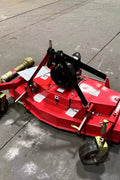 Red PTO tractor finishing mower with 3-point hitch – 6 FT model
Side view of 5 FT PTO finishing mower for tractors
Top-down view showing heavy-duty mower deck and blades