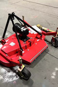 Red PTO tractor finishing mower with 3-point hitch – 6 FT model
Side view of 5 FT PTO finishing mower for tractors
Top-down view showing heavy-duty mower deck and blades