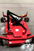 Red PTO tractor finishing mower with 3-point hitch – 6 FT model
Side view of 5 FT PTO finishing mower for tractors
Top-down view showing heavy-duty mower deck and blades