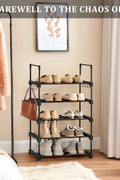 5-Tier Metal Shoe Rack – Front View

Freestanding Shoe Organizer with Hooks – In Use

Shoe Storage Rack Holding 20+ Pairs – Side Angle

Entryway Metal Shoe Rack with Hooks

Easy-to-Assemble Shoe Shelf – Unboxed View