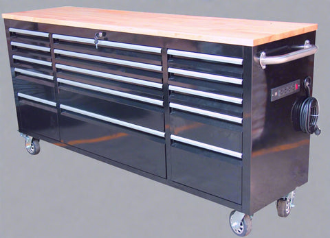 Red 6FT Rolling Tool Workbench with USB and Power Strip

Blue 15-Drawer Steel Workbench with Wheels

Gray Tool Cabinet with Power Outlets – 6FT

Purple Garage Tool Chest with USB Ports

Stainless Steel Heavy-Duty Tool Workbench