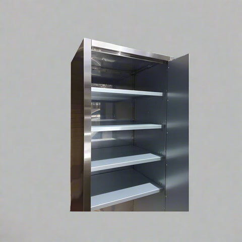 6 FT stainless steel lockable storage cabinet with shelves

Industrial garage cabinet with anti-fingerprint finish

Interior view of adjustable shelf stainless steel cabinet

Workshop steel cabinet with secure locking doors

Commercial metal storage cabinet for tools and supplies