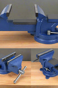 6-inch cast iron bench vise with swivel base – front angle
Heavy-duty workbench vise in blue – side view
Swivel base cast iron vise for mechanics and DIYers