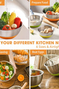"6-Piece Stainless Steel Mixing Bowl Set with Colorful Lids"

"Non-Slip Silicone Base Stainless Mixing Bowls for Baking and Prep"

"Nesting Stainless Steel Bowls with BPA-Free Lids for Food Storage"

"Durable and Lightweight Mixing Bowls Set for Kitchen Use"

"Color Coded Lids Stainless Steel Prep Bowls Set"

