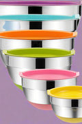 "6-Piece Stainless Steel Mixing Bowl Set with Colorful Lids"

"Non-Slip Silicone Base Stainless Mixing Bowls for Baking and Prep"

"Nesting Stainless Steel Bowls with BPA-Free Lids for Food Storage"

"Durable and Lightweight Mixing Bowls Set for Kitchen Use"

"Color Coded Lids Stainless Steel Prep Bowls Set"

