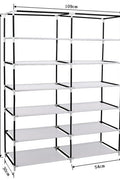 6-Shelf Freestanding Shoe Rack Organizer – Full View

Entryway Shoe Storage Unit with Black Steel Frame

Assembled Closet Organizer with Footwear

Shoe Rack in Use in Bedroom Closet

Freestanding Gray & Black 6-Shelf Shoe Organizer