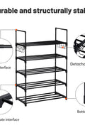 6-Shelf Freestanding Shoe Rack Organizer – Full View

Entryway Shoe Storage Unit with Black Steel Frame

Assembled Closet Organizer with Footwear

Shoe Rack in Use in Bedroom Closet

Freestanding Gray & Black 6-Shelf Shoe Organizer