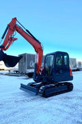 6 Ton Red Mini Excavator at Work in Snow – Side View

Compact Tracked Excavator – Hydraulic Boom in Operation

Mini Excavator Digging in Construction Zone – Model 1027621

Tracked Compact Excavator on Job Site – Red Machine Front View