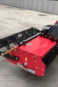 60” rotary stone burier tiller – 3-point hitch red attachment for tractors
Heavy-duty rock burying tiller with horizontal PTO offset system
Close-up of L-shaped blades and mesh roller on 60-inch tiller
PTO-driven stone burier tiller for compact tractors – SB165115