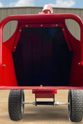 6.5 HP Wood Chipper with Briggs & Stratton engine – side view
Red GS100 wood chipper – front chute and wheels
Compact gasoline-powered wood chipper in garage setup
Rear view of GS100 chipper with large discharge chute