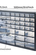 66 Drawer Plastic Storage Cabinet – Front View

Drawer Organizer with Tools and Hardware

44 Drawer Parts Organizer Cabinet – Side Angle

Stackable Black Plastic Organizer for Small Parts