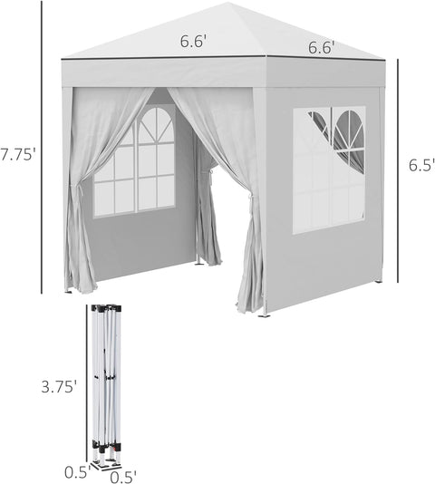 “Pop-up canopy tent with sidewalls for outdoor events”

“Removable sidewall panel of 6.6x6.6 FT tent”

“Close-up of waterproof fabric and window panel”

“Tent set up in a backyard party environment”

“Folded pop-up tent for easy storage and transport”

