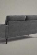 69.7-inch modern velvet sofa in navy blue with tufted back

Gray velvet upholstered sofa with pillows

Side view of modern green couch with wooden legs

Mid-century couch with tufted back and square arms