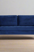 69.7-inch modern velvet sofa in navy blue with tufted back

Gray velvet upholstered sofa with pillows

Side view of modern green couch with wooden legs

Mid-century couch with tufted back and square arms