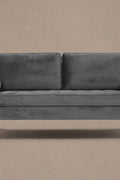 69.7-inch modern velvet sofa in navy blue with tufted back

Gray velvet upholstered sofa with pillows

Side view of modern green couch with wooden legs

Mid-century couch with tufted back and square arms