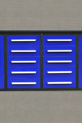Red 7FT tool bench with drawers – front view

Blue tool chest storage drawers – side view

Stainless steel workbench close-up

Organized industrial tool station

Drawer slides and top workspace detail