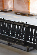 Heavy-duty skid steer skeleton rock bucket – front angled view

Close-up of reinforced steel tines and grapple mounts

84” rock bucket on skid steer in yard cleanup

Side view of skeleton-style skid loader bucket

Multiple bucket sizes displayed on gravel lot