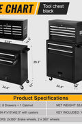 Black 8-drawer rolling tool chest with lock and wheels
Heavy-duty metal tool cabinet with detachable top chest
Garage storage cabinet with secure locking and spacious drawers