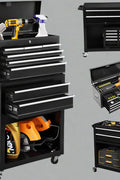 Black 8-drawer rolling tool chest with lock and wheels
Heavy-duty metal tool cabinet with detachable top chest
Garage storage cabinet with secure locking and spacious drawers