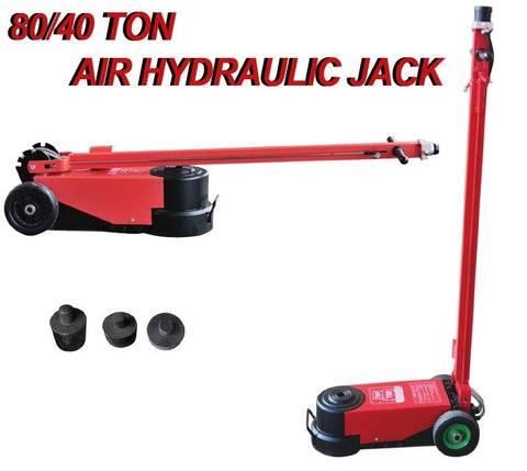 80 Ton 2-Stage Hydraulic Floor Jack – Full View with Handle
Industrial Air Jack – Side Profile of PHE80 with Lifting Saddles
Heavy-Duty Air Jack – Close-Up of Rotary Control and Wheels
Red 2-Stage Air Jack – Rear Caster and Base Frame View