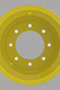 “8x15 JD Yellow AG Rim with 6 bolt holes”

“Heavy-duty tractor implement rim in Off-White”

“Tractor wheel rim compatible with 11L-15 and 9.5L-15 tires”

“Side angle view of farm equipment 8-bolt rim”

“Steel agricultural rim in John Deere yellow”