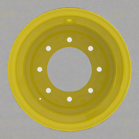 “8x15 JD Yellow AG Rim with 6 bolt holes”

“Heavy-duty tractor implement rim in Off-White”

“Tractor wheel rim compatible with 11L-15 and 9.5L-15 tires”

“Side angle view of farm equipment 8-bolt rim”

“Steel agricultural rim in John Deere yellow”