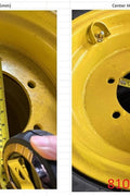 “8x15 JD Yellow AG Rim with 6 bolt holes”

“Heavy-duty tractor implement rim in Off-White”

“Tractor wheel rim compatible with 11L-15 and 9.5L-15 tires”

“Side angle view of farm equipment 8-bolt rim”

“Steel agricultural rim in John Deere yellow”