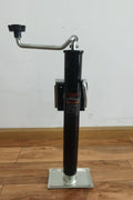 “A-frame topwind trailer jack with removable foot plate”

“Utility trailer jack with 15 inch lift and 5000 lb rating”

“Black heavy-duty topwind jack with foot for RV or cargo trailers”