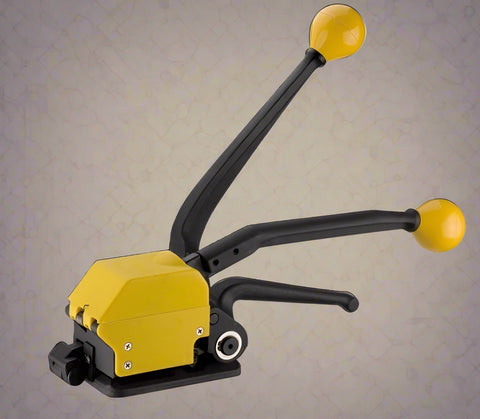 A333 Manual Steel Strapping Tool – Full View with Dual Handle

Heavy-Duty Banding Tool for Pallets and Crates

Yellow and Black A333 Strapping Tool – Top View

A333 Tensioner & Sealer Kit with Accessories
