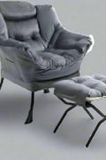 Velvet accent chair with ottoman – beige and gray lounge armchair for living room, padded and upholstered
