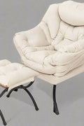 Velvet accent chair with ottoman – beige and gray lounge armchair for living room, padded and upholstered
