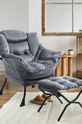 Velvet accent chair with ottoman – beige and gray lounge armchair for living room, padded and upholstered
