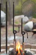 Adjustable steel swivel campfire grill over open fire
16513 outdoor BBQ fire pit cooking grate with stake
Black powder-coated swivel grill for camping and outdoor cooking