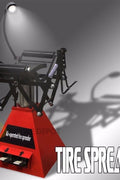 Air-operated tire spreader machine for 15 inch tires with red frame”
Pneumatic tire spreader with foot pedal control for repair shops
Heavy-duty tire spreader with flex-arm light for patch and buff work