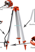 Aluminum Laser Level Tripod with Expansion Link, Fixed Tip Feet, and Setup Instructions