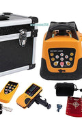 Rotary Laser Level Kit with Aluminum Tripod, Carry Case, Remote, Red Beam Glasses, and Accessories