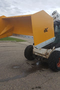Bendall skid steer snow pusher attached to loader

Yellow snow box blade for skid steer

Heavy-duty snow bucket blade in winter setting

96-inch Bendall box blade in commercial snow use

Rear angle of Bendall snow blade showing mold board

